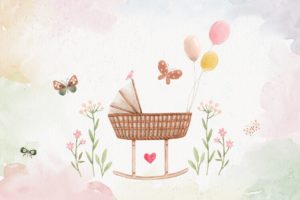 dessin berceau ballon papillon fleur