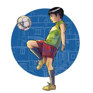 dessin d'un garçon qui joue au foot