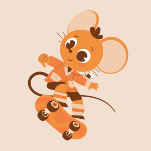 dessin d'une souris qui fait du skate board